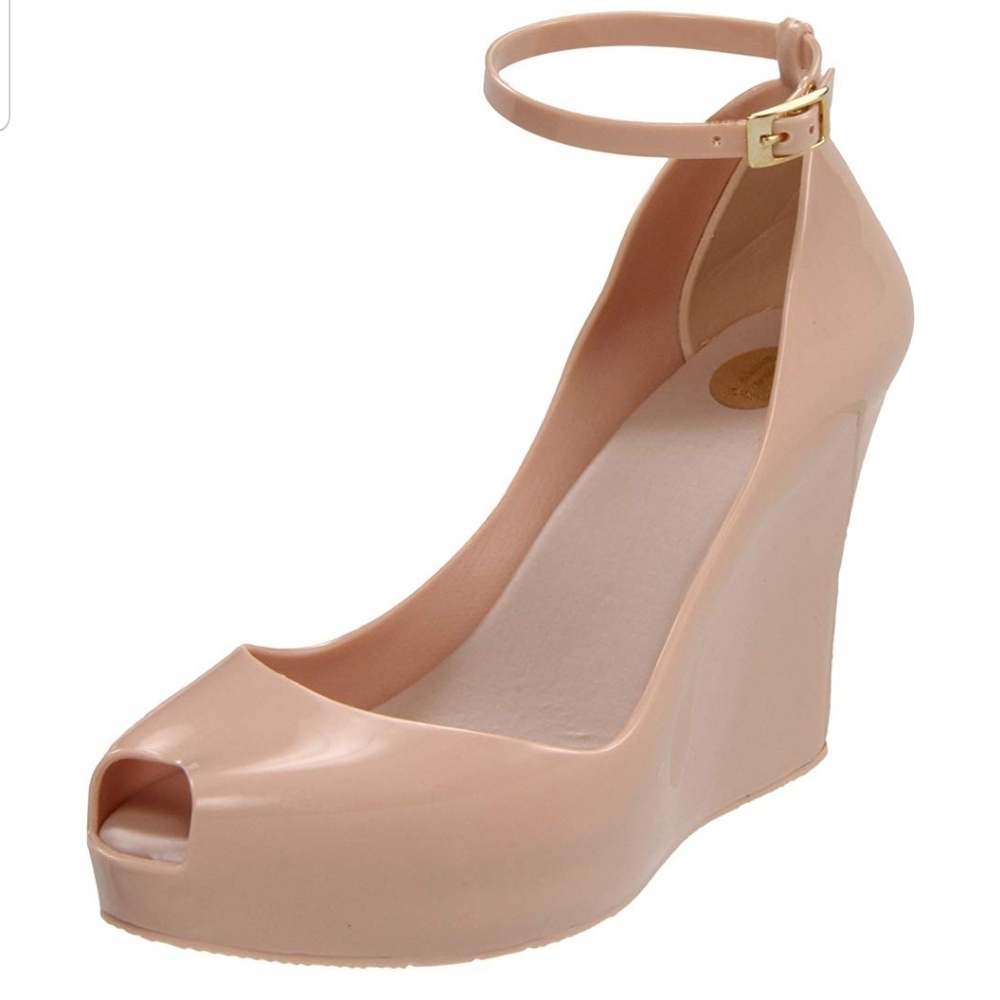 Melissa Soft Beige Peep Toe Wedge sz 8